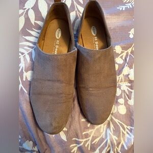 Ladies tan suede like slip ons